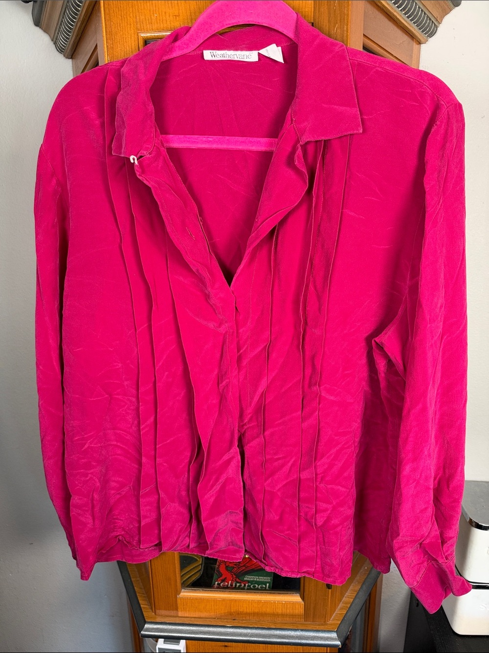 Worthington Fuchsia Pleated Button-Down Blouse
